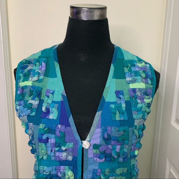 Koret Francisca Vintage Boho Unique Plaid Interlock Patch Detailing Vest - Picture 7 of 10